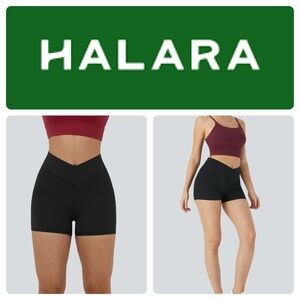 HALARA Black Softlyzero High Waisted Crossover Plain Yoga Biker Shorts 3''-UPF50